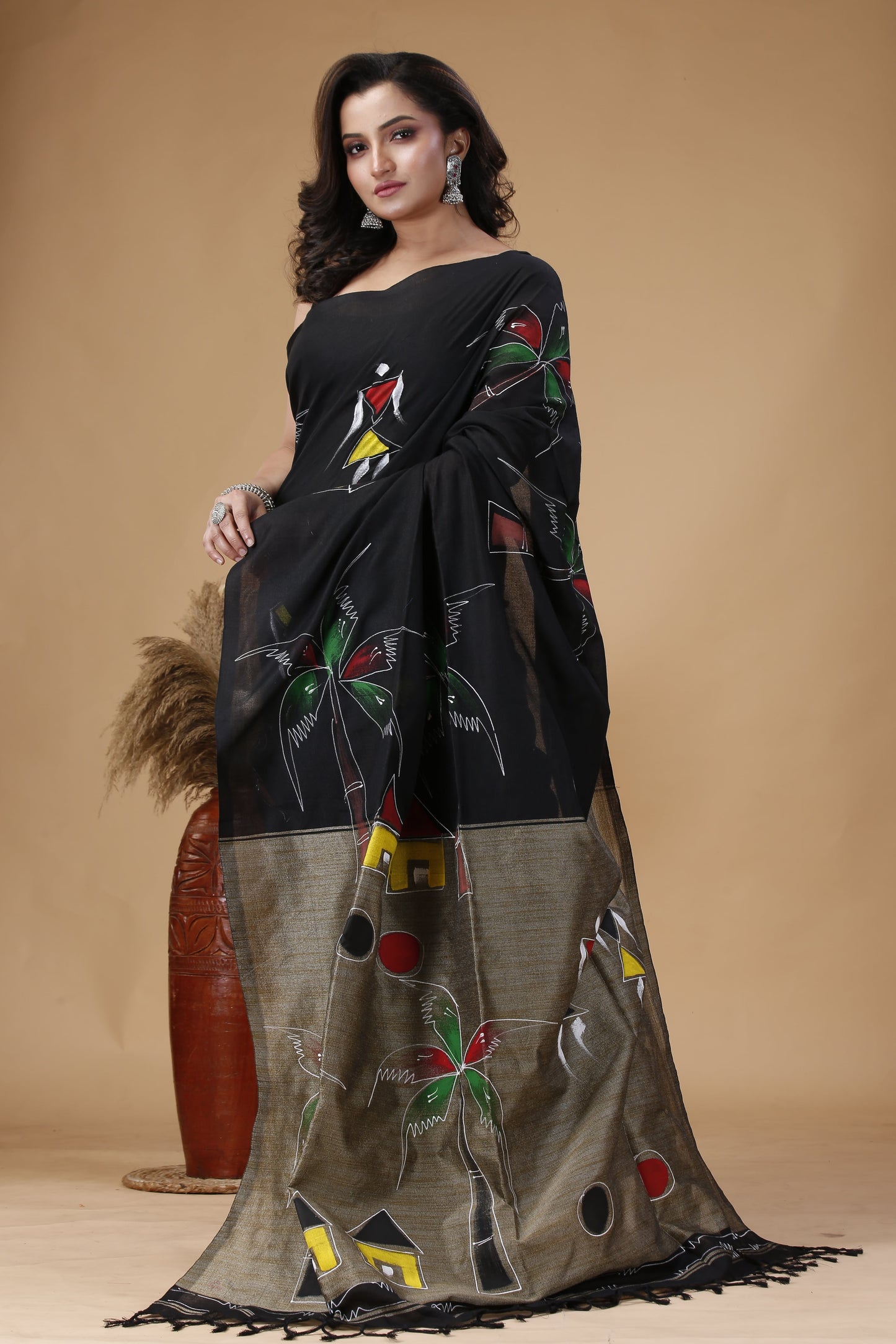 Hand Printed Khaadi Cotton Saree – Traditional Bengal Saree