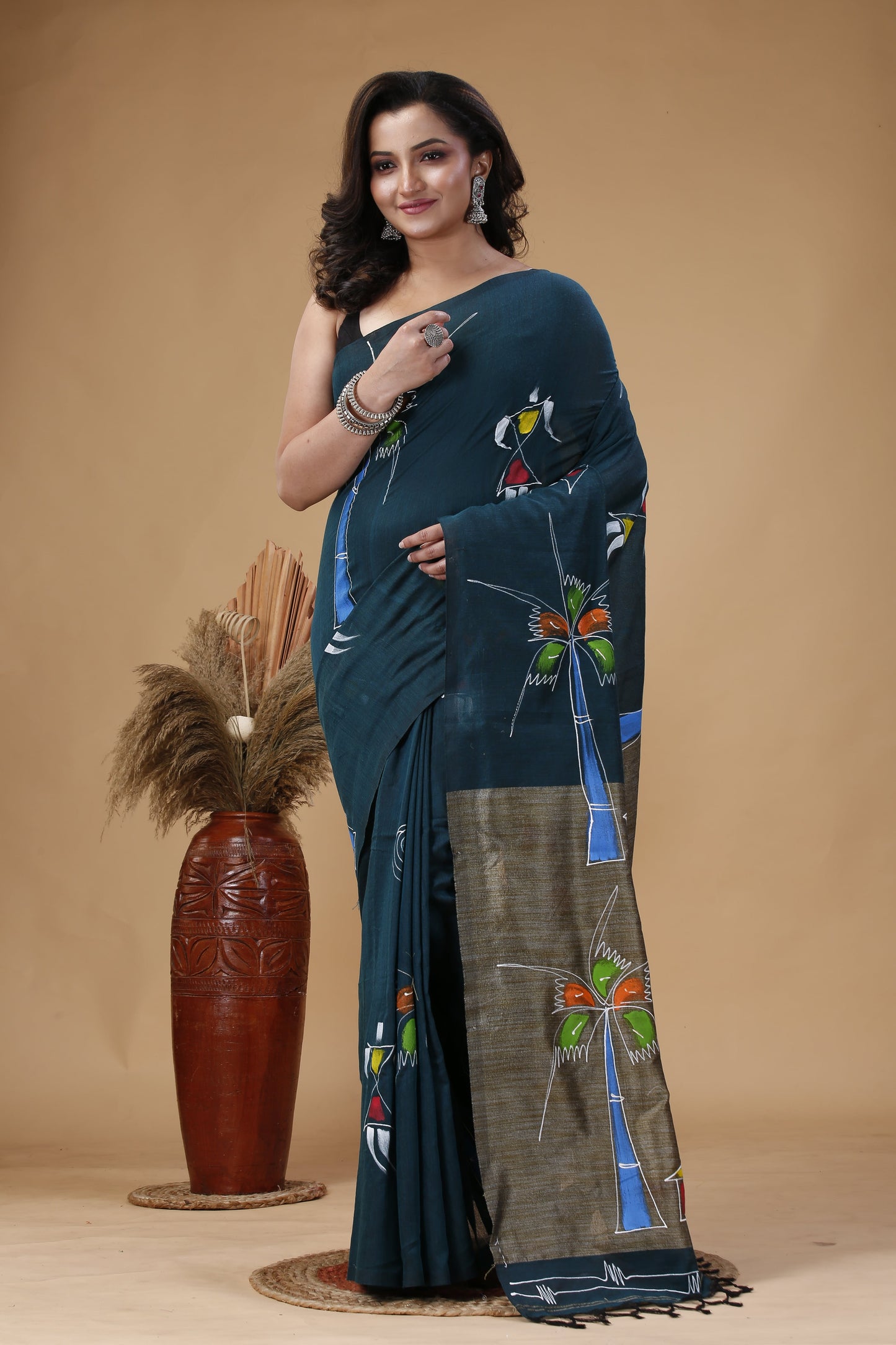 Hand Printed Khaadi Cotton Saree – Traditional Bengal Saree