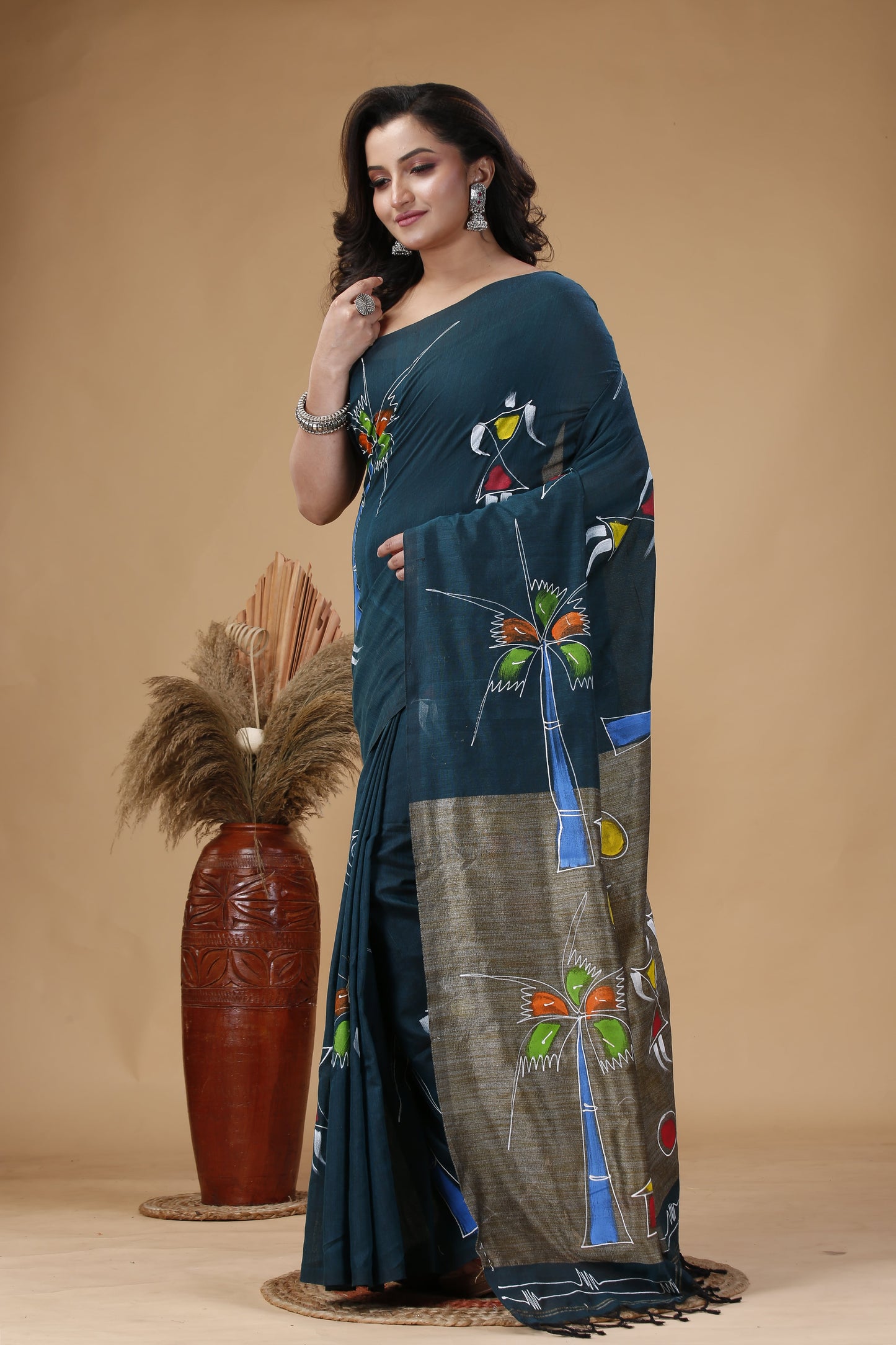 Hand Printed Khaadi Cotton Saree – Traditional Bengal Saree
