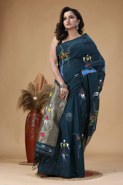 Hand Printed Khaadi Cotton Saree – Traditional Bengal Saree