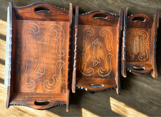 Handcrafted wooden 3 in 1 tray set – nested serving trays