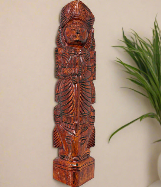 18-inch handcrafted wooden Maa Durga statue for pooja and wall decor