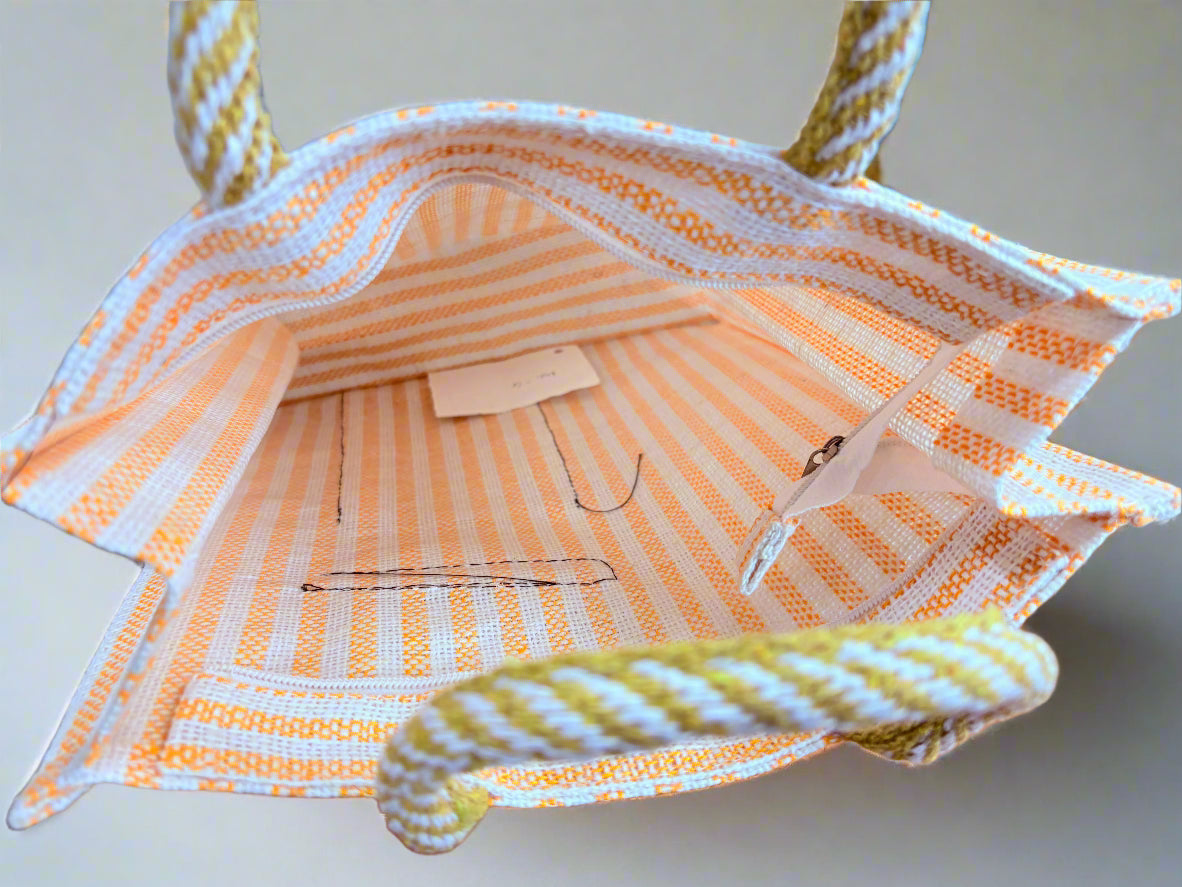 Yellow Jute Multipurpose Bag with Extra Pocket – Striped Eco-Friendly Tote - ArtisanSoul