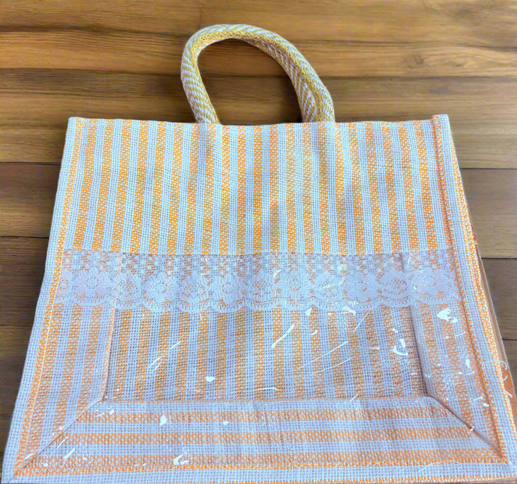 Yellow Jute Hamper Bag with Transparent PVC & Zipper - ArtisanSoul