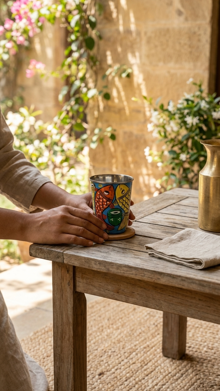 Pattachitra Hand Painted Steel Glass for Kids | Traditional Fish Art Tumbler