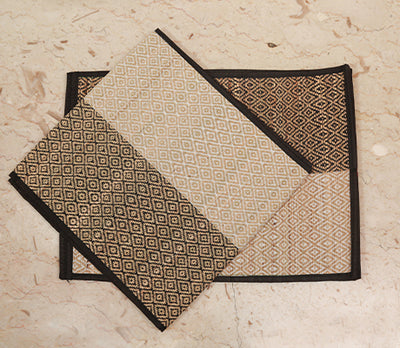 Madur Kathi Handloom Table mat with Runner - Black and white