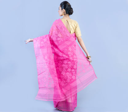 Handloom Jamdani Saree With all Body Work - Pink