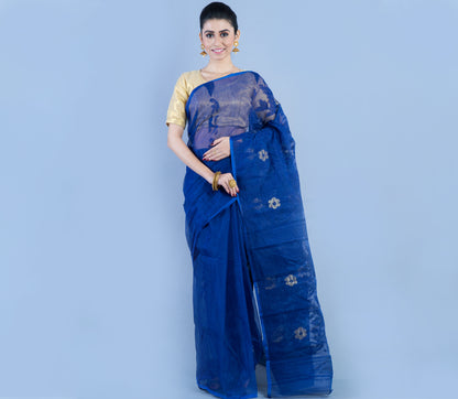 Handloom Jamdani Saree - Navy Blue