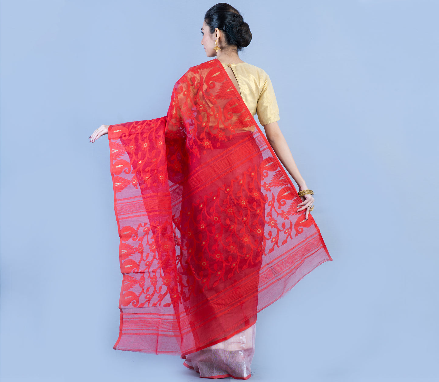 Handloom Jamdani Saree - Red and White