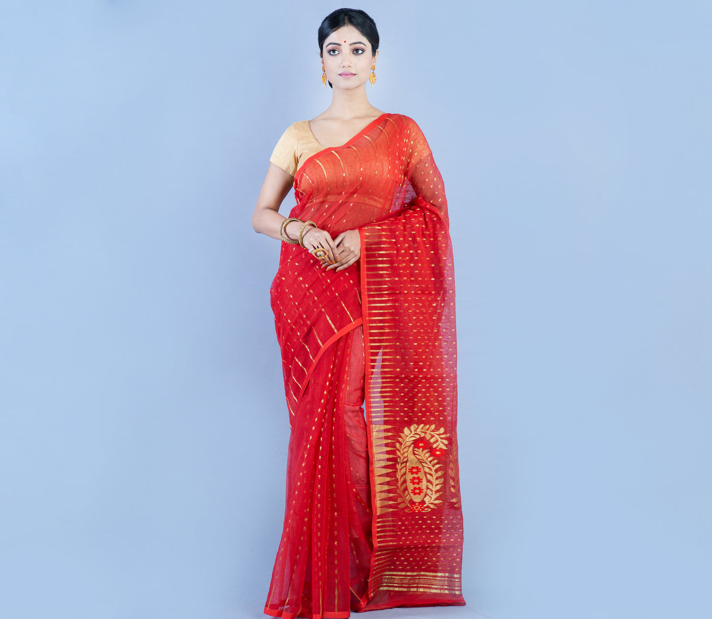 HANDLOOM SAREE WITH ZARI WORK ALL OVER THE SAREE - RED