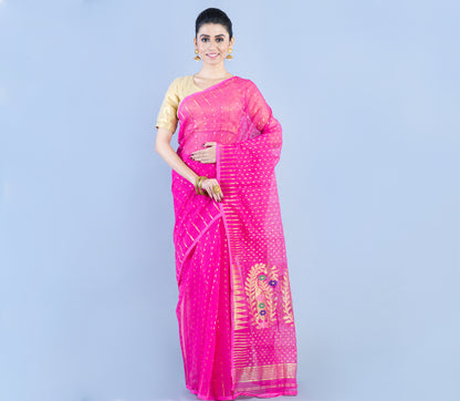Handloom Saree with Zari Work all over the Saree - Pink