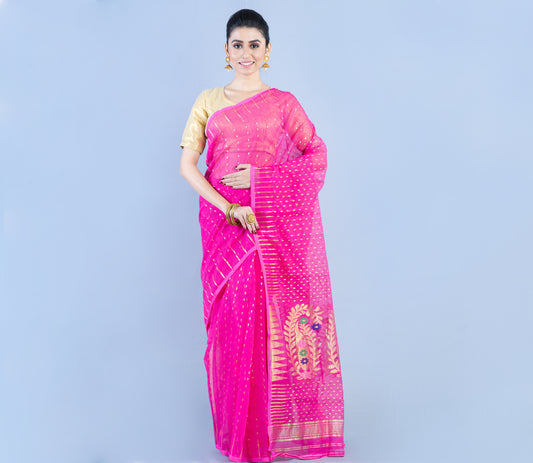 Handloom Saree with Zari Work all over the Saree - Pink