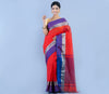 Handloom Tant Saree - Red With Violet Par