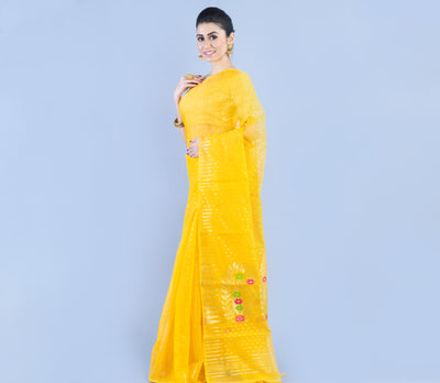 Handloom Saree with all over Zari Work - Yellow