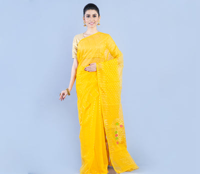 Handloom Saree with all over Zari Work - Yellow