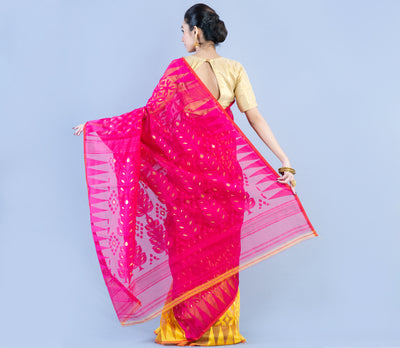 Minakari Jamdani Saree - Pink and Yellow