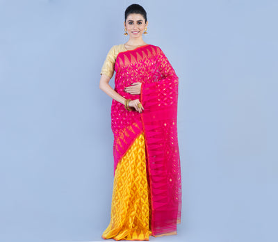 Minakari Jamdani Saree - Pink and Yellow