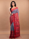 Handloom Cotton Saree - Grey with Red Paar