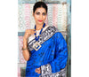 Kantha Stitch Work on Batik Printed Saree - Blue and Black