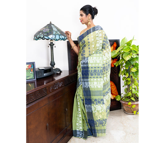 Handloom Jamdani Saree - Sage Green