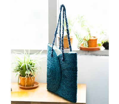 Multi Utility Cloth Lining Bag of Sabai Grass - Blue