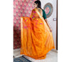 Handloom Muslin Silk Saree with Matka Paar - Orange With Leaf Design