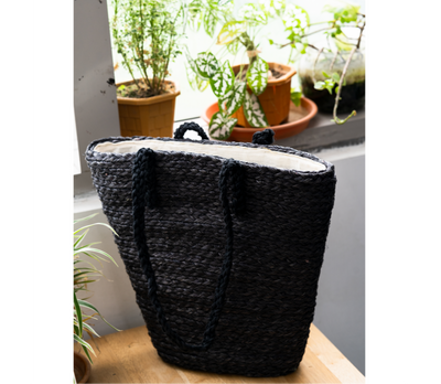 Sabai Grass Hand Bag with Cloth lining - Black