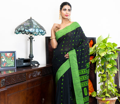 Neemki Kaj on Handloom Saree - Black