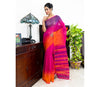 Handloom Ikkat Saree - Orange & Navy Blue on Purple