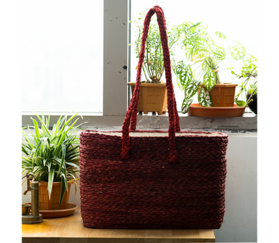 Hand Bag of Sabai Grass from Bengal - Maroon