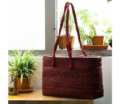 Hand Bag of Sabai Grass from Bengal - Maroon