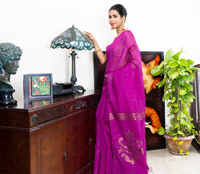 Purple 'Chumki-Kaj' Handloom Saree