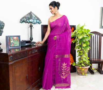 Purple 'Chumki-Kaj' Handloom Saree