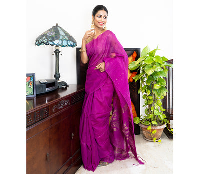 Purple 'Chumki-Kaj' Handloom Saree