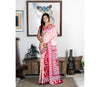 Kantha Stitch Work on Batik Printed Saree - Red & White