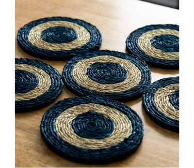 Coaster Set of Sabai Grass - Blue & Natural