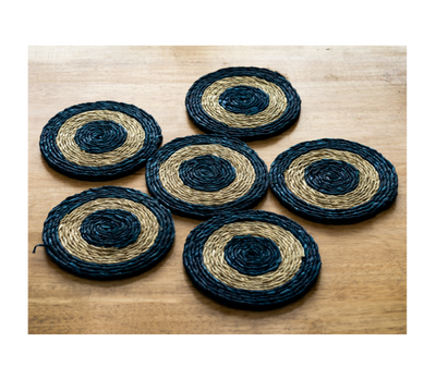 Coaster Set of Sabai Grass - Blue & Natural