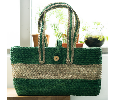 Rectangular Hand Bag of Sabai Grass - Natural & Green