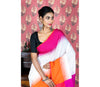 Handloom Saree With Ganga-Jamuna Par - Pink & Orange on White