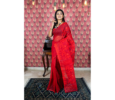Handloom Jamdani Saree - Red
