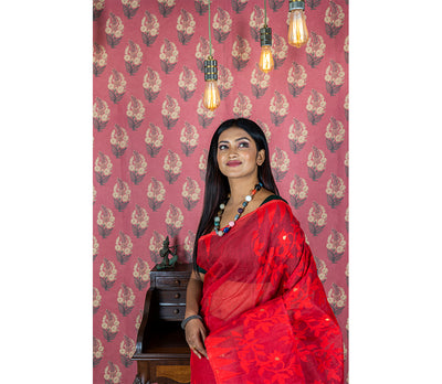 Handloom Jamdani Saree - Red