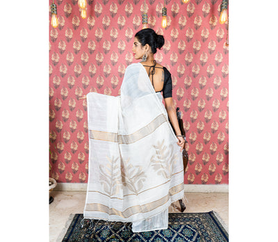 White 'Chumki-Kaj' Handloom Saree