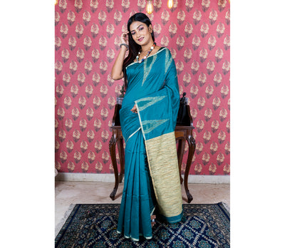 Handloom Gheecha Saree - Green