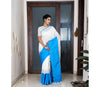 Linen Saree with Mahapaar - Blue and White