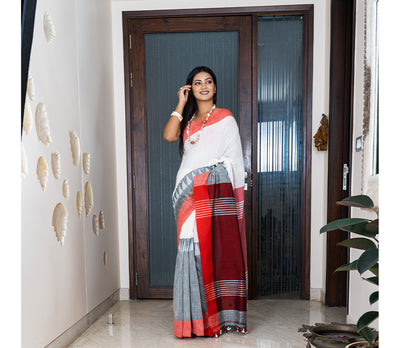 Handloom Cotton Saree with Maddhabani Design in Maroon