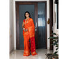 Linen Saree with Jamdani Work - Orange