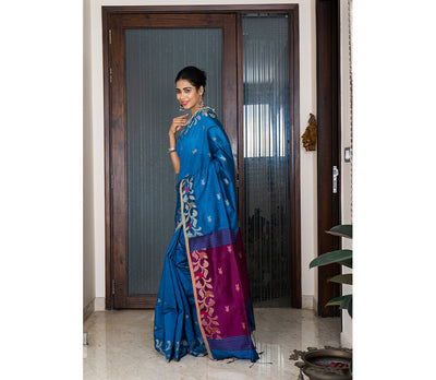 Handloom Saree with all Over work on the Saree - Marlin Blue and Purple