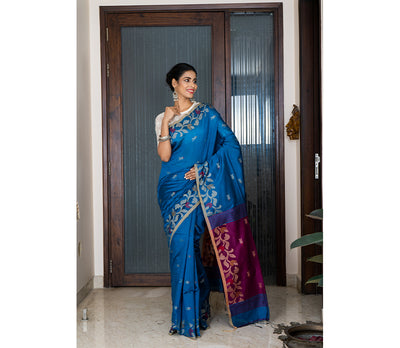 Handloom Saree with all Over work on the Saree - Marlin Blue and Purple