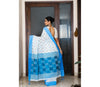 Handloom Cotton Saree with Jaba Kaj/Design - White & Blue