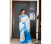 Handloom Cotton Saree with Jaba Kaj/Design - White & Blue